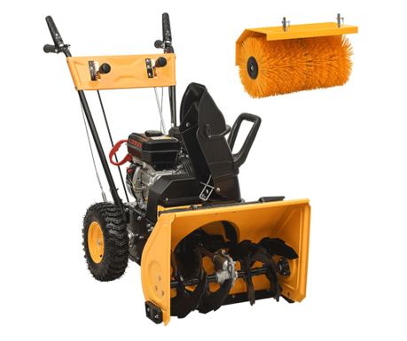 vidaXL Set freză de zăpadă cu mașină de măturat 4 în 1, benzină 6,5 CP