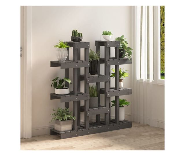 Stalak za biljke sivi 104,5 x 25 x 109,5 cm od masivne borovine