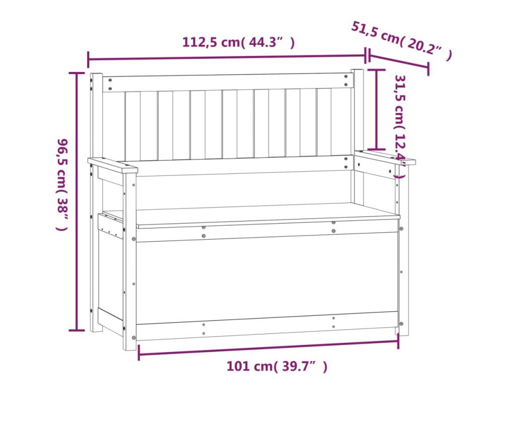 fekete tömör fenyőfa pad 112,5 x 51,5 x 96,5 cm - 9