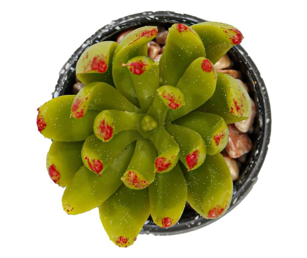 Kerek váza zamatos növénnyel, zöld, műanyag, 8Cm - 2