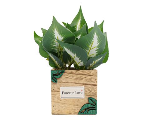 Ghiveci Lemn Cu Flori, Green, Plastic, 22Cm