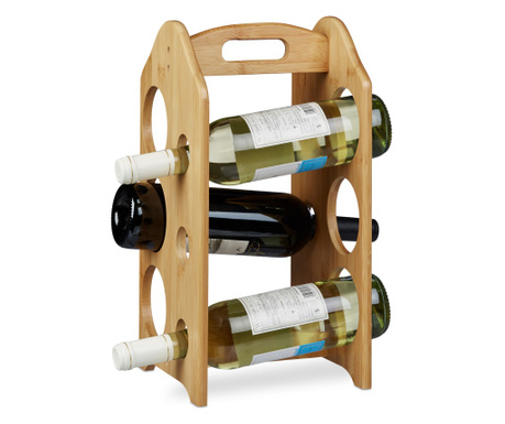 Suport sticle de vin RelaxDays, pentru 6 sticle, din bambus, 40 x 20 x 20 cm