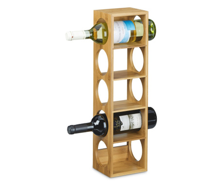 Suport sticle de vin RelaxDays, pentru 5 sticle, din bambus, 53 x 14 x 12 cm