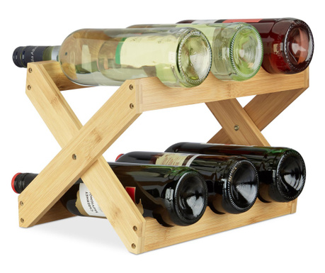 Suport sticle vin Relaxdays, din bambus, pentru 6 sticle, 22 x 36 x 20 cm