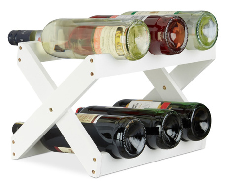 Suport sticle vin Relaxdays, din bambus, pentru 6 sticle, alb, 22 x 36 x 20 cm