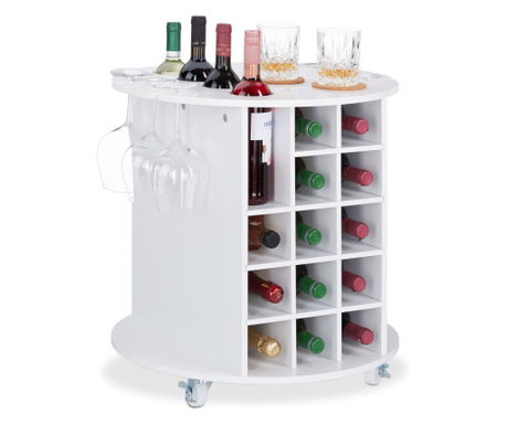 Suport sticle de vin, Relaxdays, alb, din MDF, pentru 17 sticle, cu suport pentru pahare si masuta pentru servire, 56 x 54 cm