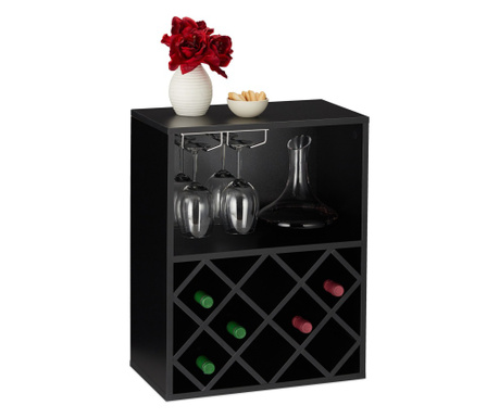 Suport sticle de vin Relaxdays, cu suport pentru pahare, pentru 8 sticle, negru, 63 x 50 x 28 cm