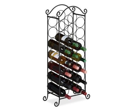 Suport sticle de vin Relaxdays, din metal, pentru 21 de sticle, negru, 88 x 33 x 20 cm