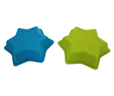 Set 2 forme din silicon pentru mini chec sau prajituri turnate, Albastru/Verde, 10 cm, 282COF