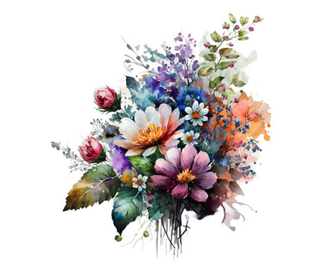 Sticker decorativ Buchet de Flori, Multicolor, 61 cm, 3589ST