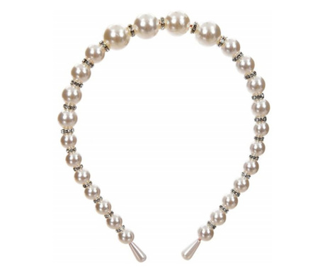 Cordeluta eleganta Pufo Pearl pentru par cu margele albe, tip perle