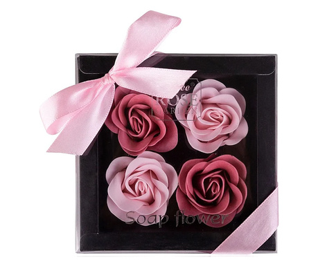 Aranjament cadou cu 4 trandafiri din sapun roz, 11 x 11 x 6 cm