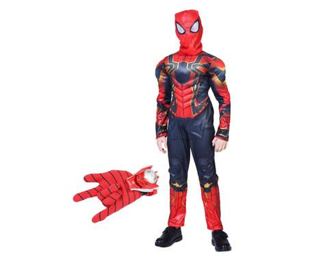 IdeallStore® Железен костюм на Спайдърмен, New Era, размер S, 3-5 години, червен, включен ръкав за диск