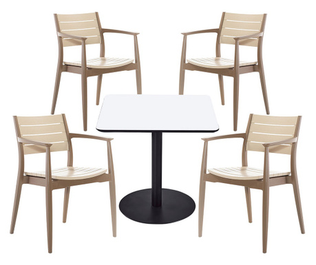 RAKI Set mobilier dining/bucatarie, masa patrata cu blat MDF melaminat 80x80x75cm, 4 scaune REGNUM 58x54xh82cm cafea/cappuccino