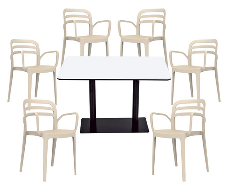 RAKI Set mobilier bucatarie, masa dreptunghiulara cu blat MDF melaminat 120x80x75cm, 6 scaune Aspendos 54,5x54,3xH81,9cm bej
