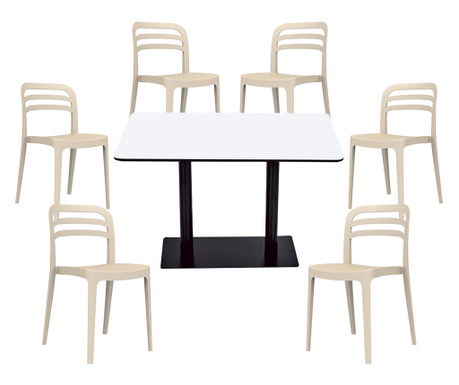 RAKI Set mobilier dining/bucatarie, masa dreptunghiulara cu blat MDF melaminat 120x80x75cm, 6 scaune Aspen 43,9x45,3xh81,7cm bej