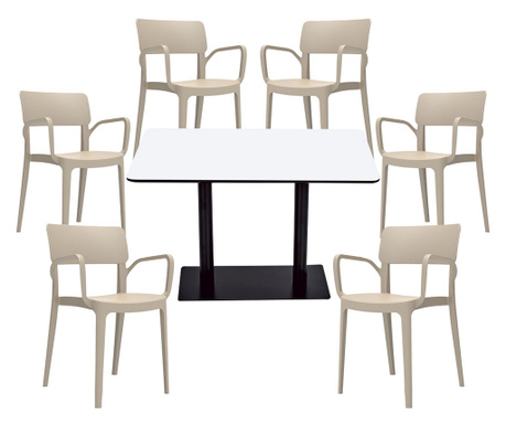 RAKI Set mobila dining/bucatarie, masa dreptunghiulara cu blat MDF melaminat 120x80x75cm, 6 scaune Panora 54,5x54,3xh81,9cm bej