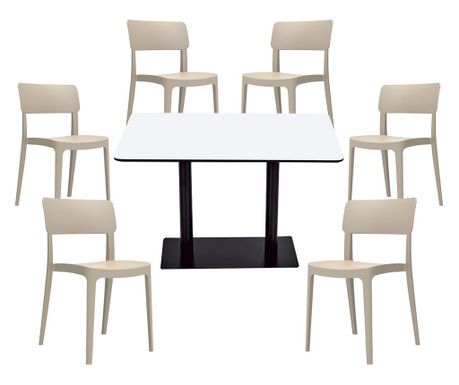 RAKI Set mobilier dining/bucatarie, masa dreptunghiulara cu blat MDF melaminat 120x80x75cm, 6 scaune Pano 47,1x45,3xH81,9cm bej