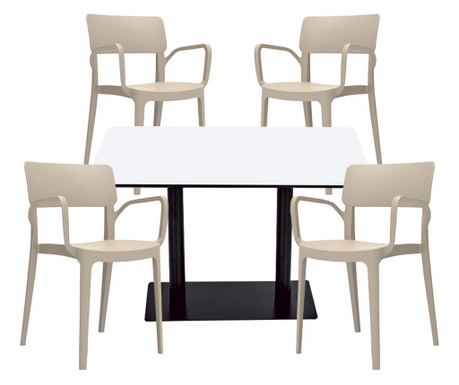 RAKI Set mobila dining/bucatarie, masa dreptunghiulara cu blat MDF melaminat 120x80x75cm, 4 scaune Panora 54,5x54,3xh81,9cm bej