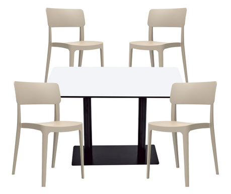 RAKI Set mobilier dining/bucatarie, masa dreptunghiulara cu blat MDF melaminat 120x80x75cm, 4 scaune Pano 47,1x45,3xH81,9cm bej