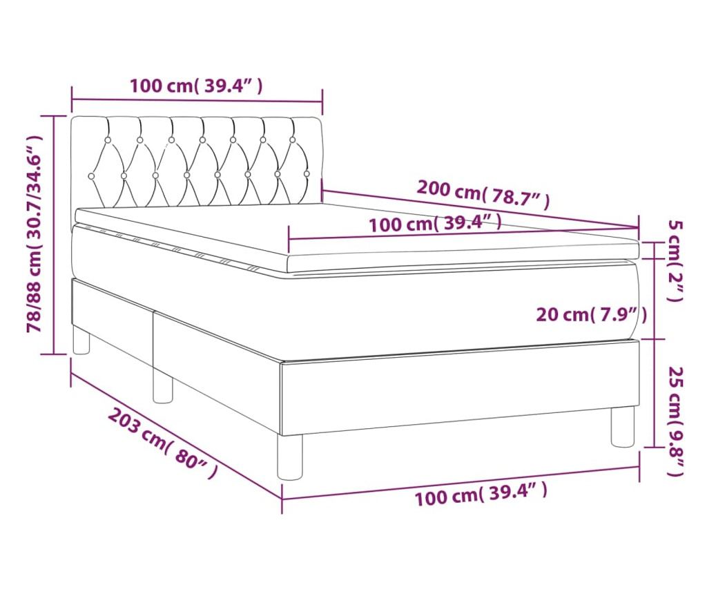 Okvir za krevet s madracem i LED rasvjetom, tamnosivi, 100x200 cm, tekstil - 8