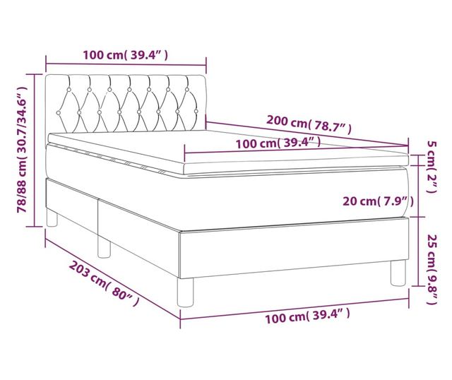 Легло с пружини, матрак и LED, кремаво, 100x200 см, текстил