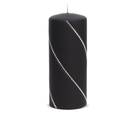 Lumanare cilindrica cu strasuri, negru, 17x7 cm
