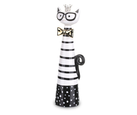 Decoratiune pisica, ceramica, alb/negru, 28,8x9,3x8 cm