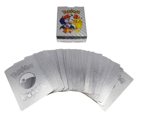 Комплект карти Pokemon IdeallStore®, Silver GTX, колекционерско издание, 55 броя, сребро