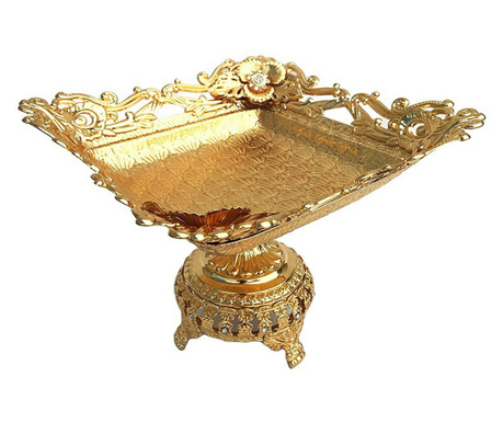 Fructiera din metal, Model floral cu cristale, Luxury, Gold, 23 cm, 167STH