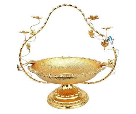Fructiera din metal cu  toarta si flori, Luxury, Gold, 33 cm, 176STH