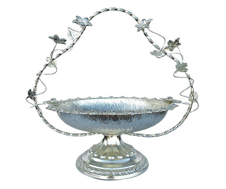 Fructiera din metal cu  toarta si flori, Luxury, Silver, 33 cm, 177STH