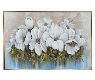 Slika "Bijelo cvijeće" 120x80h cm + zlatni okvir.