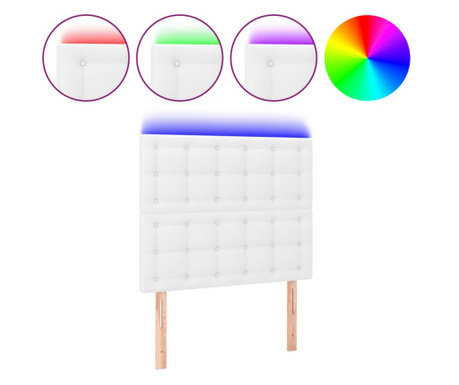 LED горна табла за легло, бяла, 100x5x118/128см,изкуствена кожа