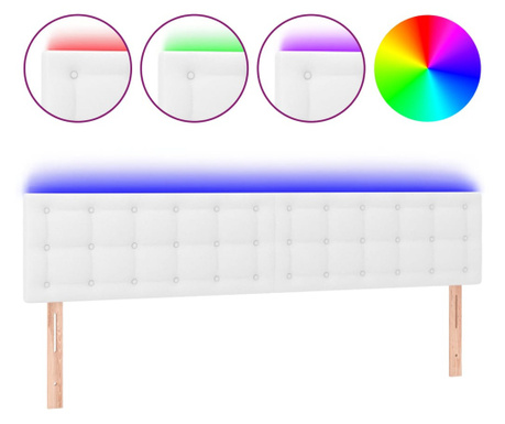 LED Горна табла за легло, бяла, 200x5x78/88 см, изкуствена кожа