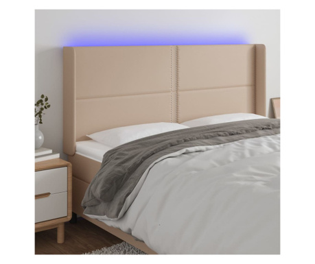 Tăblie de pat cu LED, cappuccino, 163x16x118/128 cm, piele eco