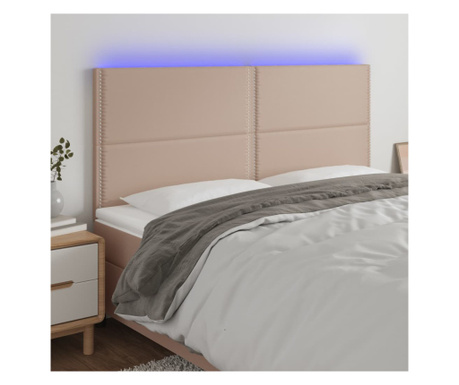 Tăblie de pat cu LED, cappuccino, 200x5x118/128 cm, piele eco