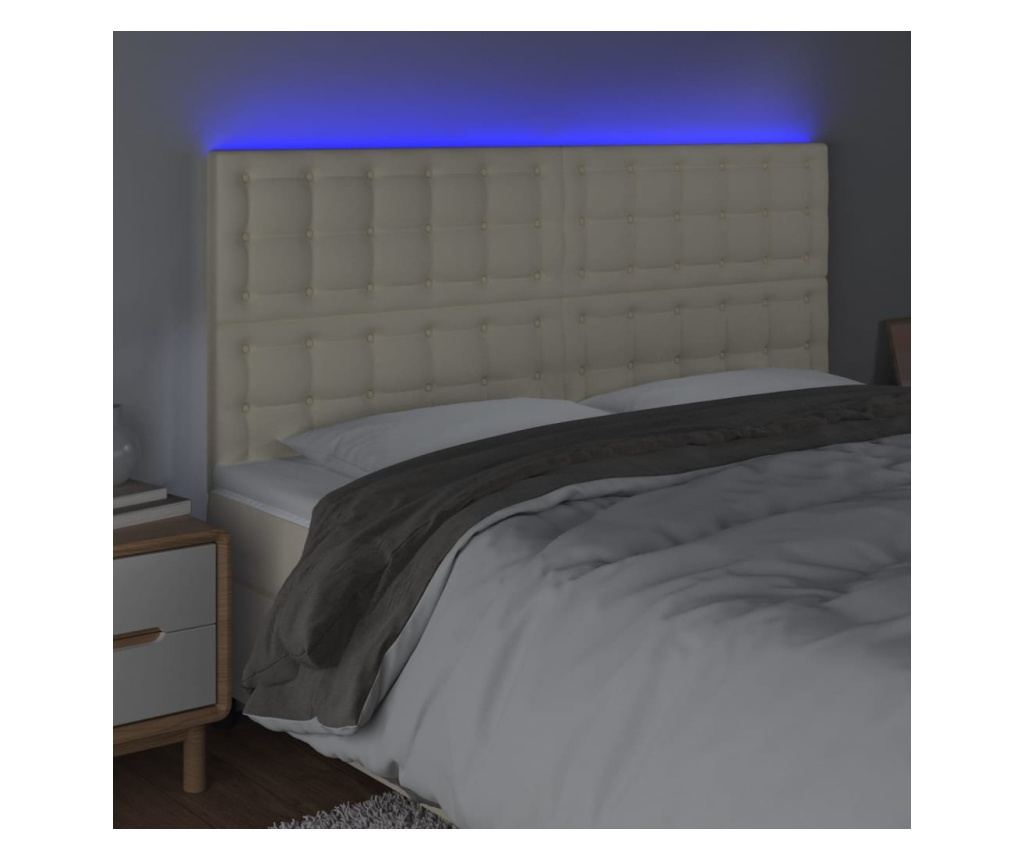 LED Табла за легло, кремаво, 160x5x118/128 см, изкуствена кожа - 3