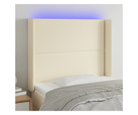 Tăblie de pat cu LED, crem, 83x16x118/128 cm, piele ecologică