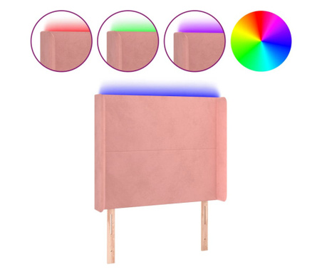 LED горна табла за легло, розова, 103x16x118/128 см, кадифе