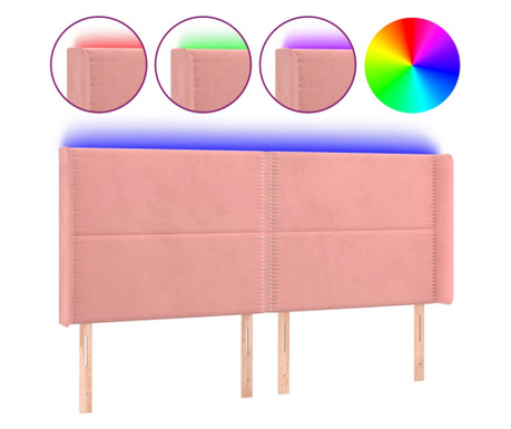 LED горна табла за легло, розова, 183x16x118/128 см, кадифе