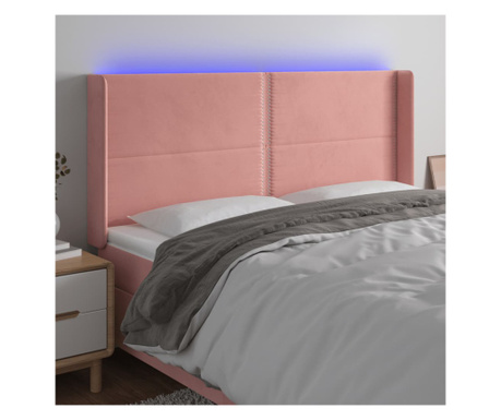 Tăblie de pat cu LED, roz, 183x16x118/128 cm, catifea