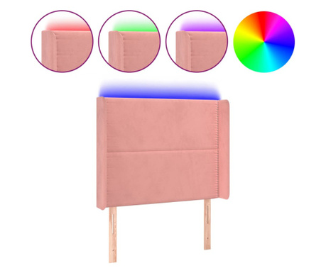 LED горна табла за легло, розова, 83x16x118/128 см, кадифе