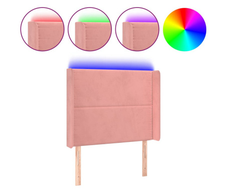 LED горна табла за легло, розова, 103x16x118/128 см, кадифе