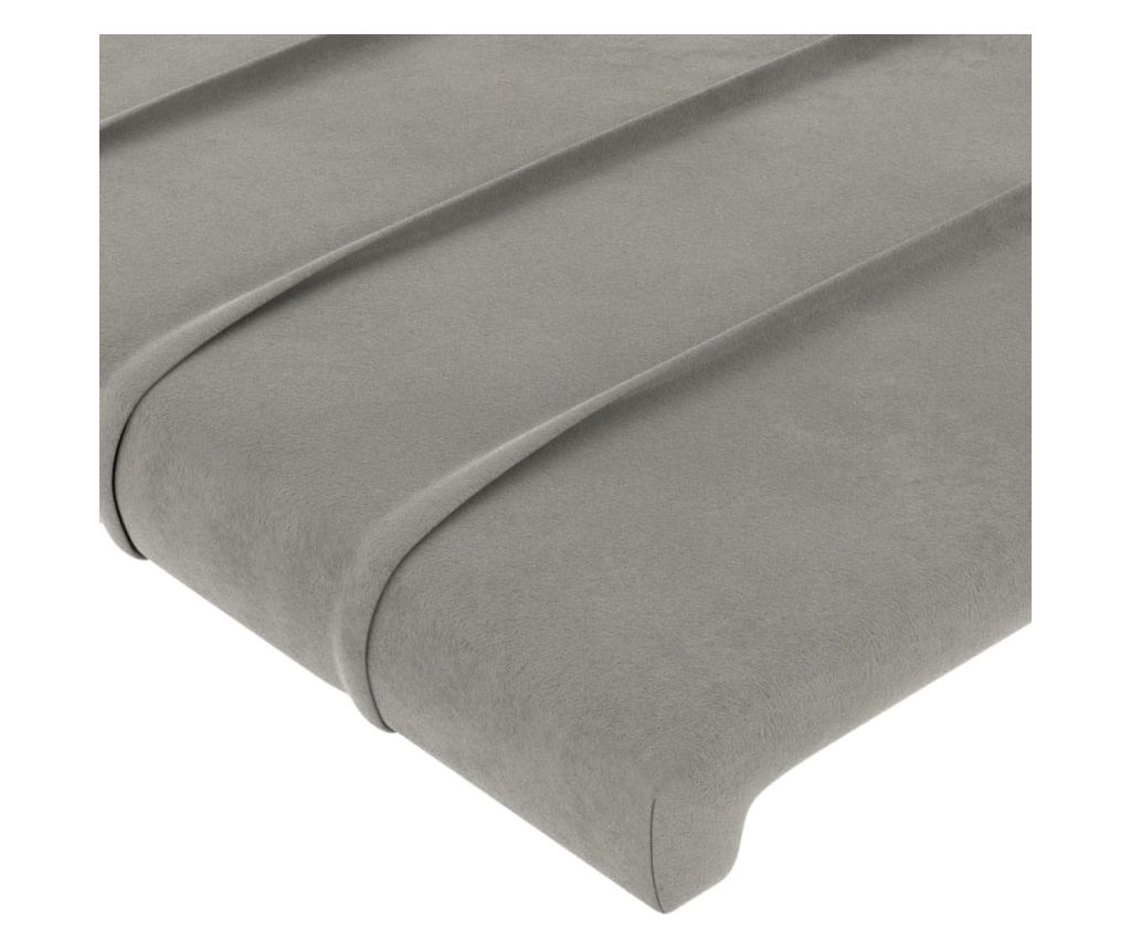 LED Табла за легло, Светло сиво, 163x16x118/128 см, Кадифе - 6