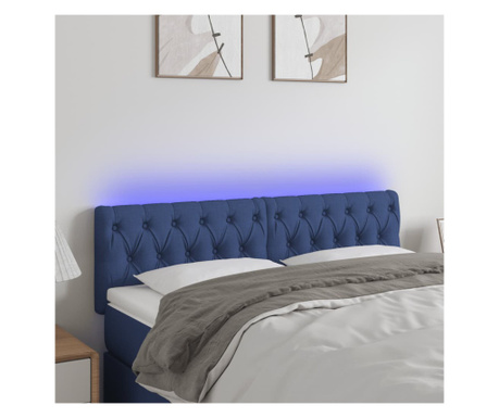 Tăblie de pat cu LED, albastru, 160x7x78/88 cm, textil