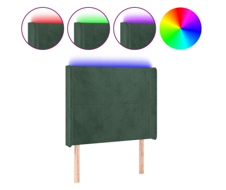 LED горна табла за легло, тъмнозелена, 103x16x118/128см, кадифе