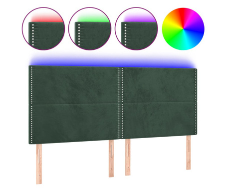 LED горна табла за легло, тъмнозелена, 160x5x118/128 см, кадифе