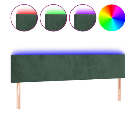 LED горна табла за легло, тъмнозелена, 200x5x78/88 см, кадифе