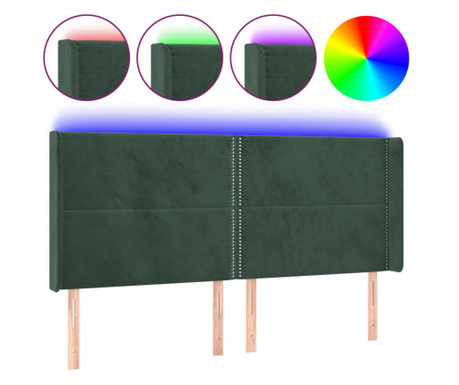 LED горна табла за легло, тъмнозелена, 163x16x118/128см, кадифе
